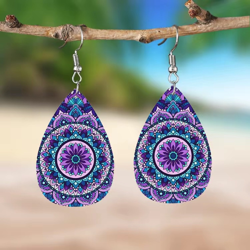 BOHO Mandala Faux leather earrings! NWT!!
